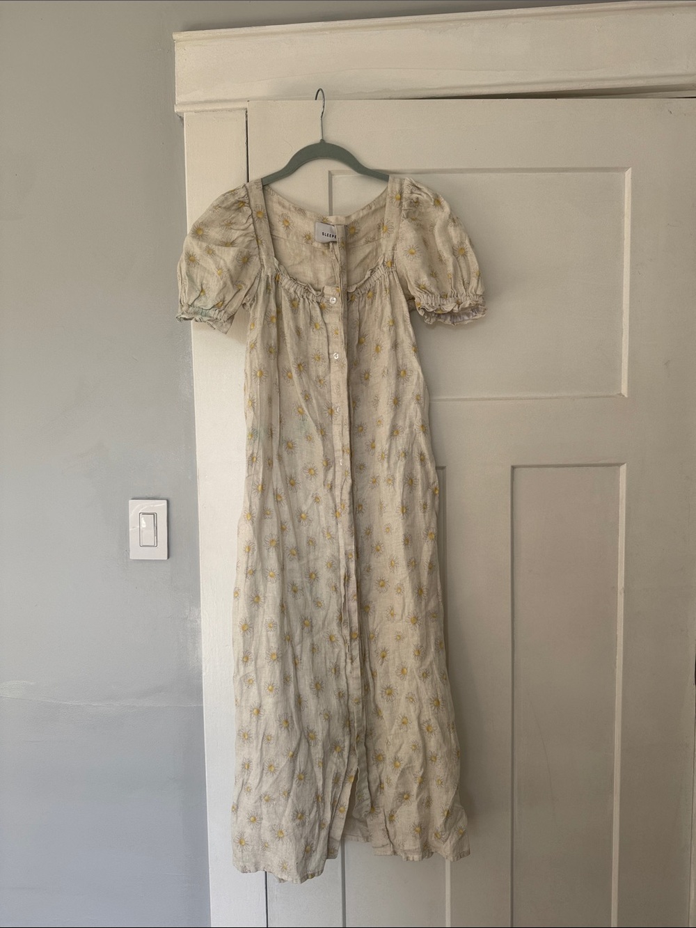 Light Floral Button-Front Maxi Dress in Cream with Yellow Floral Print